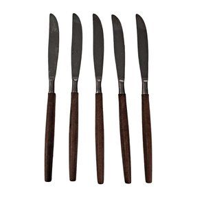 Midcentury Modern MCM Vintage Teak Wood Handle Stainless Butter Knives Set of 5